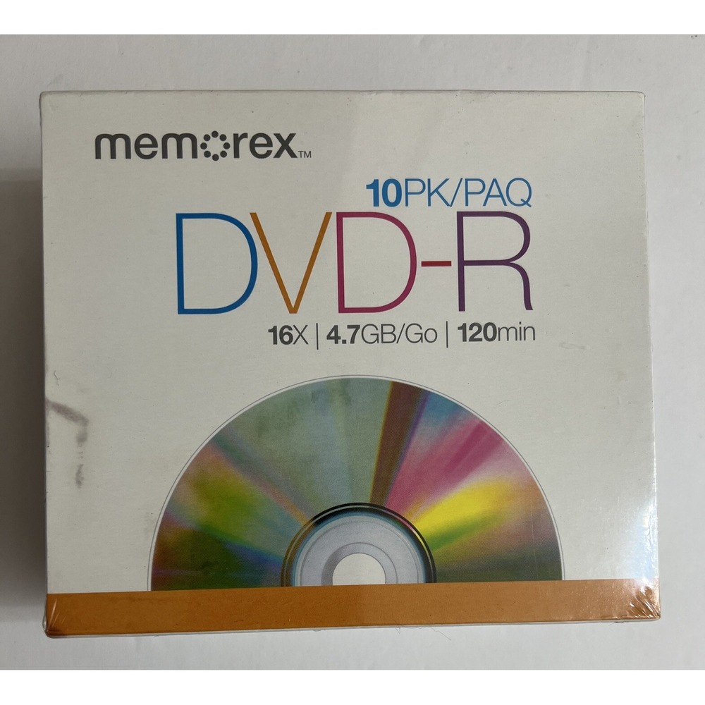 Memorex DVD-R 10 Pack Blank Media in Jewel Cases 16x /4.7GB /120Min‎ Sealed